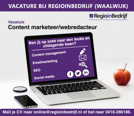 Vacature voor content marketeer/webredacteur bij RegioinBedrijf