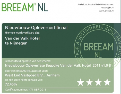 BREEAM Excellent oplevercertificaat voor Van der Valk Hotel Nijmegen-Lent