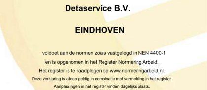 Detaservice NEN 4400-1 gecertificeerd